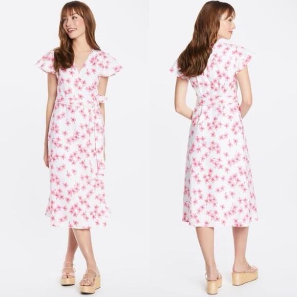 Draper James Pink Floral Linen Midi Wrap Dress size 4 - Picture 13 of 14